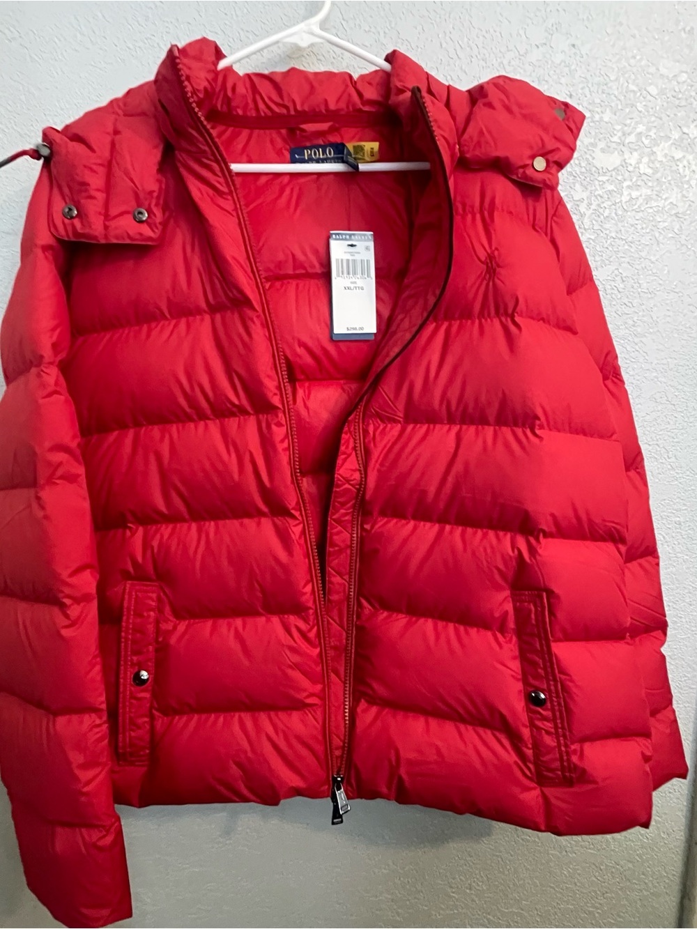 POLO RALPH LAUREN Red Nylon Light Zip Packable Jacket Coat Hooded New XXL New